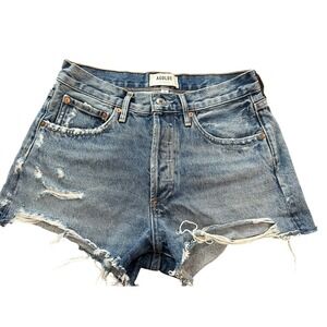 Agolde Womens Sz 25 Button Up High Rise Cut Off Parker Shorts Blue Cotton GG12-5